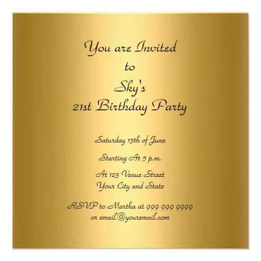 Invitation Envelope Any Birthday Gold color
