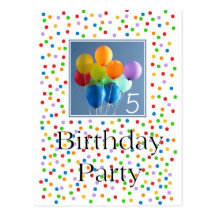 Invitation for 5th Birthday Party, Colored Balloon Postcard
