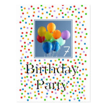Invitation for 7th Birthday Party Colored Balloons Postcard