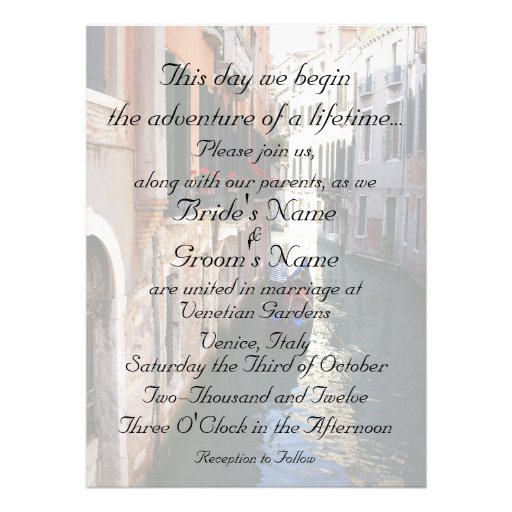 Invitation for Venice Themed Wedding