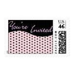 Invitation Pink & Black Polka Dot Postage postage