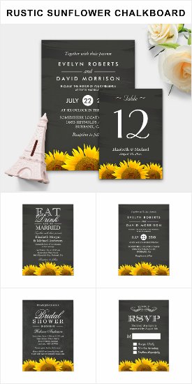 Wedding Invitation Suite: Rustic Sunflowers Chalkboard