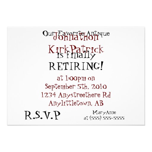 Invitation to Retirement Party, Birthday, Car Show