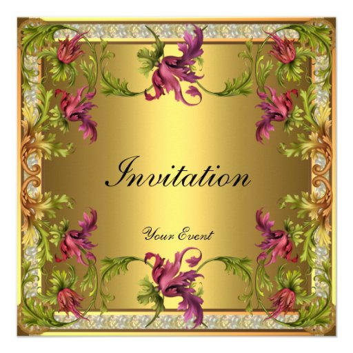 Invitation Vintage Gold Victorian Floral Frame