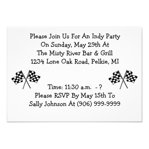Invitations Any Auto Racing Checkered Flags Indy