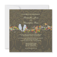 Invitations, love birds colorful blossoms invitation