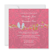 Invitations, love birds colorful blossoms