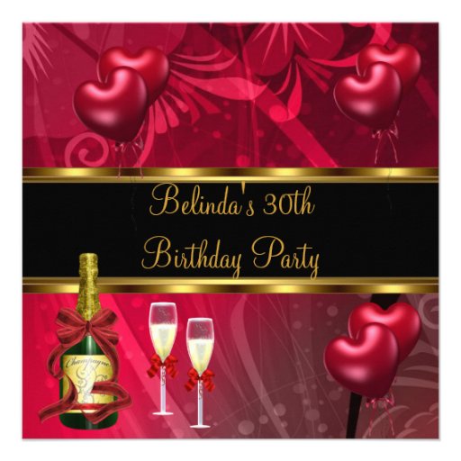 Invite 30th Birthday Party Black Red Balloons