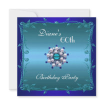 Invite 60th Birthday Party Teal Deep Blue Floral