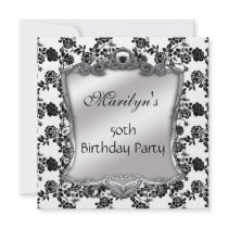 Invite Elegant 50th Birthday Silver Black White Fl