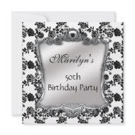 Invite Elegant 50th Birthday Silver Black White Fl invitation