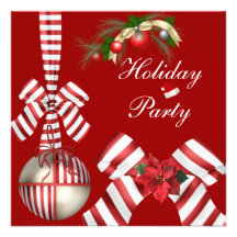 Invite Holiday Party Red White Candy Stripe Bow 4