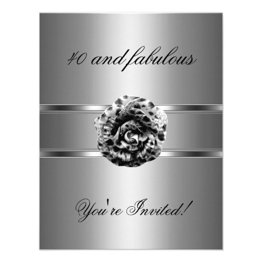 Invite Party Black Grey Flower Fabulous 40th