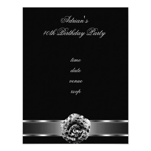 Invite Party Black Grey Flower Fabulous 40th