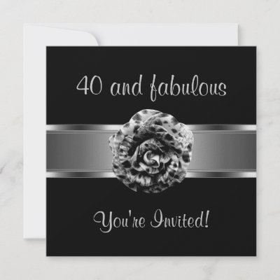 Invite Party Black Grey Flower Fabulous 40th by I Love Gifts