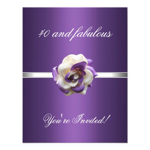 Invite Party Purple White Flower Fabulous 40th