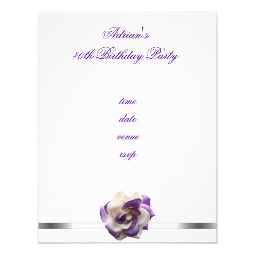 Invite Party Purple White Flower Fabulous 40th