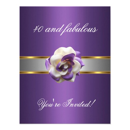 Invite Party Purple White Flower Fabulous 40th