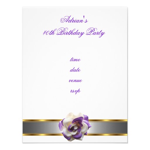 Invite Party Purple White Flower Fabulous 40th