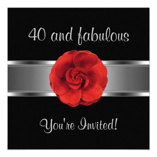 Invite Party Red Flower Fabulous 40th