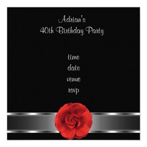 Invite Party Red Flower Fabulous 40th