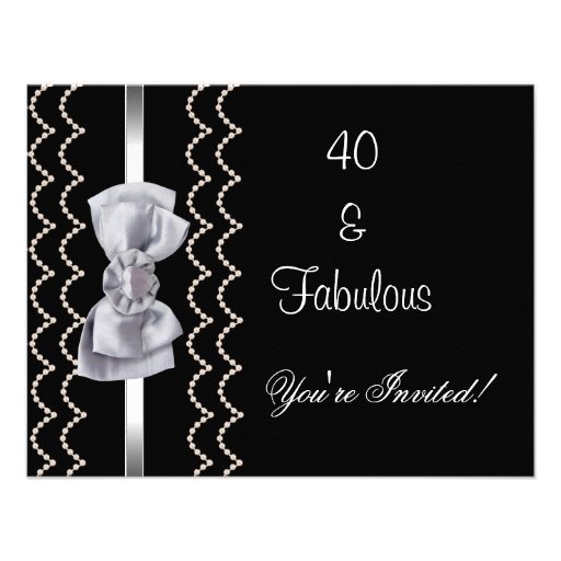 Invite Party Silver Bow Fabulous 40th Black