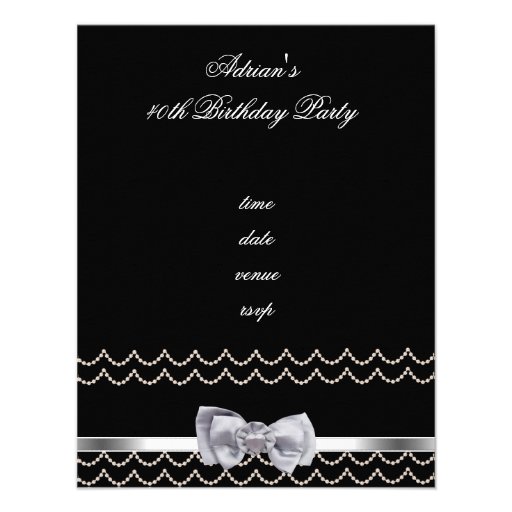 Invite Party Silver Bow Fabulous 40th Black