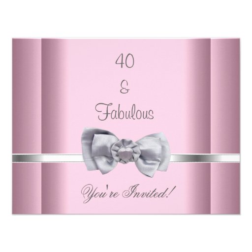 Invite Party Silver Bow Image Fabulous 40th Pink