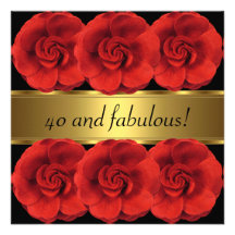 Invite Red Flowers Black Gold Fabulous 40th