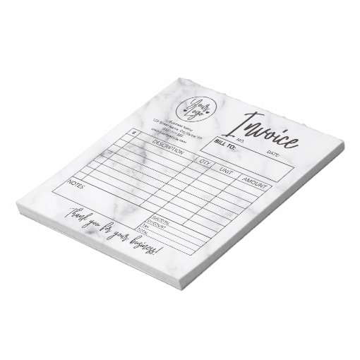 Invoice Sales Form Receipt Business Logo Marble Notepad Zazzle