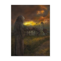 monastery, monk, tower, dark, architecture, temples, gothic, glow, ray, light, clouds, spirituality, inspirational, spiritual, vision, houk, art, artwork, illustration, mystery, digital art, digital realism, surreal, surrealism, surreal art, fantasy, gifts, gift, eerie, adorable, mystic, mistical, mood, mysterious, fabulous, cool, unique, awesome, amazing, inspiring, Postcard with custom graphic design