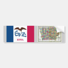 Iowa Map and State Flag Bumper Stickers