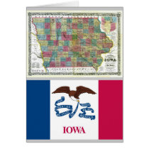 Iowa Map and State Flag Greeting Cards