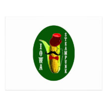 iowa steampunk corncob mascot post cards