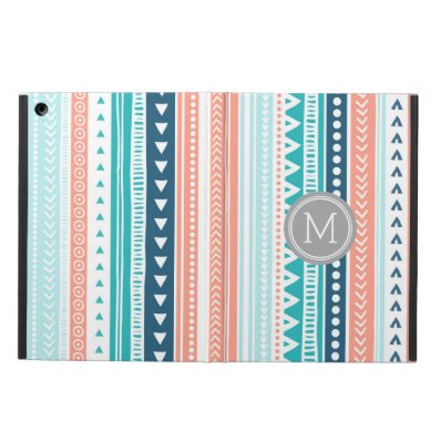 iPad Custom Monogram Coral Teal Tribal iPad Air Cases