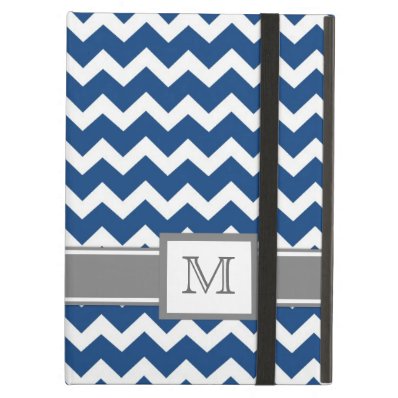 iPad Custom Monogram Grey Blue Chevrons iPad Case