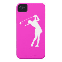 iPhone 4 Lady Golfer Silhouette White on Pink iPhone 4 Case-Mate Cases