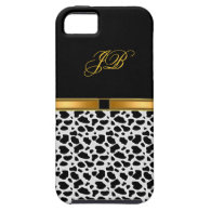 Stylish Elegant and Sleek Black Cow print iPhone Case with faux Gold decoration