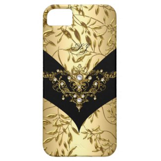 iPhone 5 Case-Mate Cream Gold Damask Black