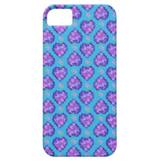 iPhone 5 Case, pretty Hearts and Flowers on Blue