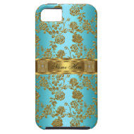 iPhone 5 Elegant Classy Teal Gold Damask Floral iPhone 5 Cases