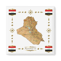 Iraq Map + Flags Magnet