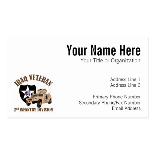 Iraq Vet 2nd ID - Humvee Business Card Templates (front side)