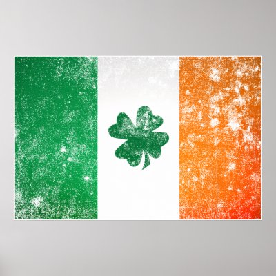 Distressed Ireland Flag Poster with a shamrock inside.
