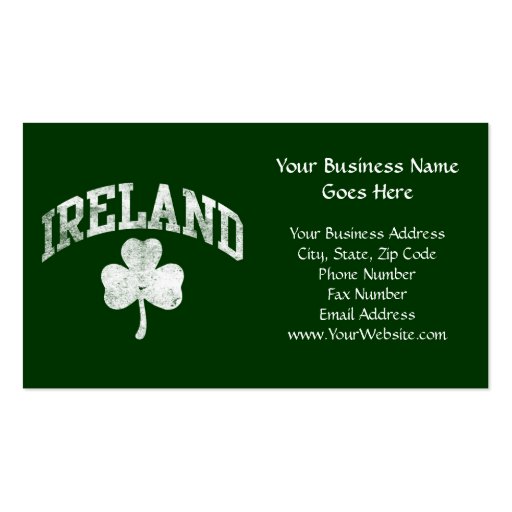 Ireland, Grunge Style Shamrock Varsity Business Card Template (front side)