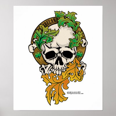 Ireland Skull Tattoo Posters by fightcancertees. Ireland Skull Tattoo