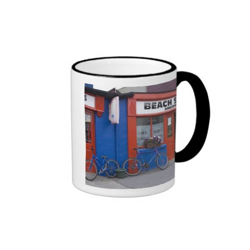 Ireland, Strandhill. Storefronts with bicycles Mug