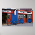 Ireland, Strandhill. Storefronts with bicycles Poster