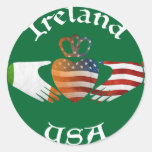 Ireland USA Claddagh Design Round Stickers