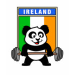 This cute bodybuilding panda loves weightlifting. He stands in front of a large flag of Ireland. Look how easy he lifts that heavy barbell loaded with weight plates. This design is too cute. Great gifts here for anyone from Ireland who loves weightlifting.